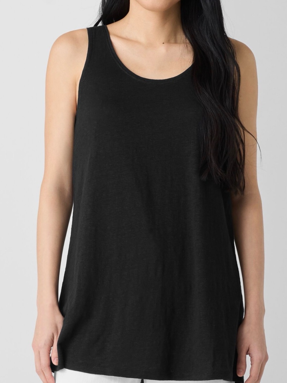 NWT Eileen Fisher Women's Black Organic Cotton Linen Jersey Tank